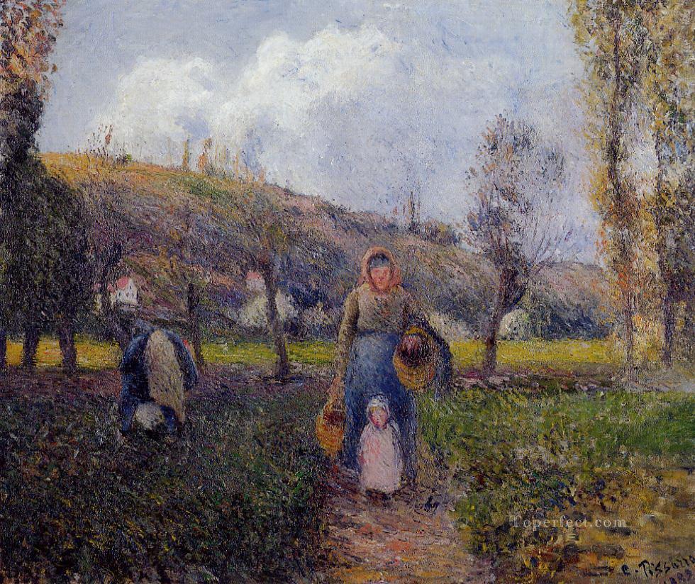 peasant woman and child harvesting the fields pontoise 1882 Camille Pissarro Oil Paintings